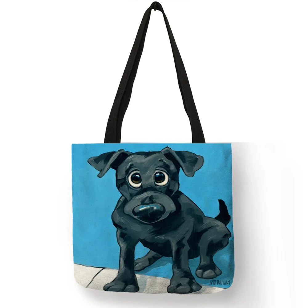 Customize Shopping Tote Greyhound Black Dog Print Women Lady Fashion Fabric Handbags Folding Reusable Shopper Bags