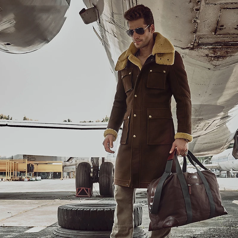 Military Style Men's Shearling Coat 
