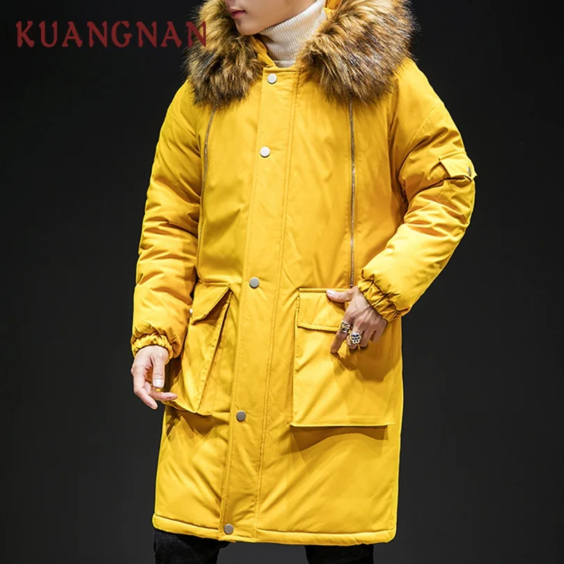 KUANGNAN Japan Style Hooded Winter Jacket Men Clothes Windbreaker Mens