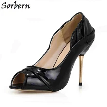 Sorbern Black Heels Shoes Woman Gold Metal High Heel 12Cm Stilettos Ladies Pumps Ol Shoes Custom Red Bottom High Heels 2018 New