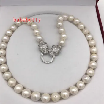 

New fashion 11-12 mm natural white baroque Edison pearl necklace 20 inches leopard clasp No box