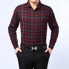 2017 Winter Middle-aged Velvet Long Sleeve Fleece Thick Warm Shirts Loose Camiseta Masculina Plaid Print Turn-down Collar Shirt