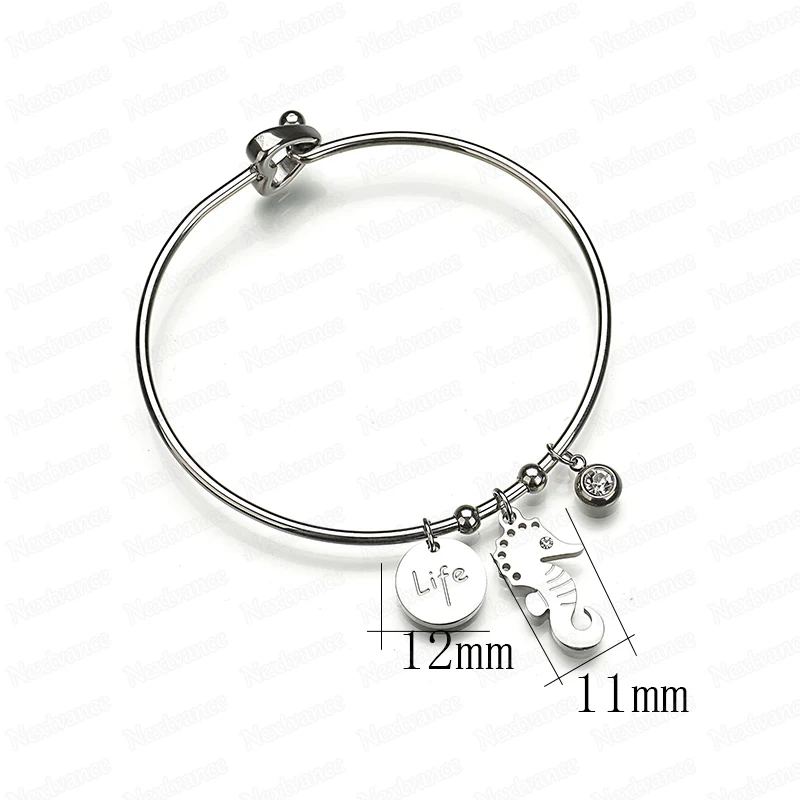 Nextvance Cute Rhinestone Seahorse Bangle AAA Cubic Zirconia Life Round Pendant Bangles for Children Family Gift