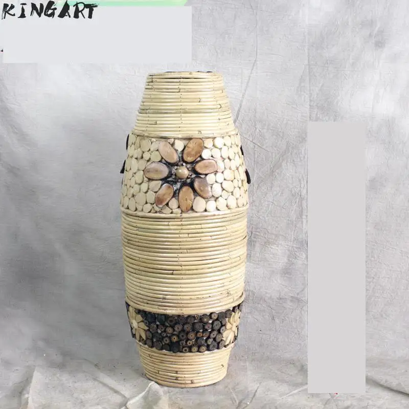 Большая Ретро бамбуковая напольная ваза большая гостиная декоративная напольная ваза большого размера домашнее искусство и ремесло цветочный горшок тканая античная ваза