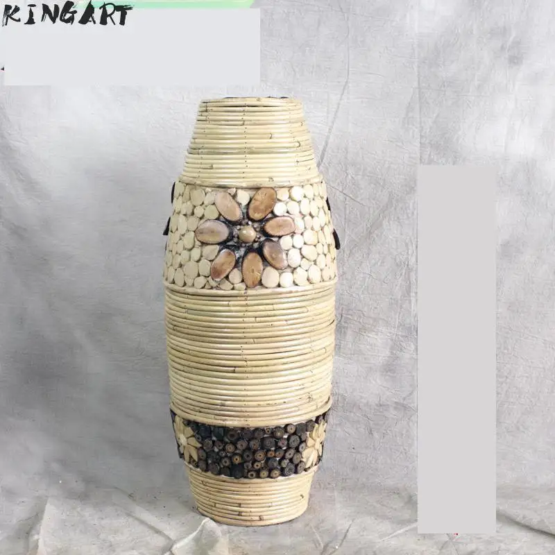Chinese Large Bamboo Floor Vase Big Living Room Decorative Floor Vase Home Art & Craft Flower Pot Woven Retro Antique Finish