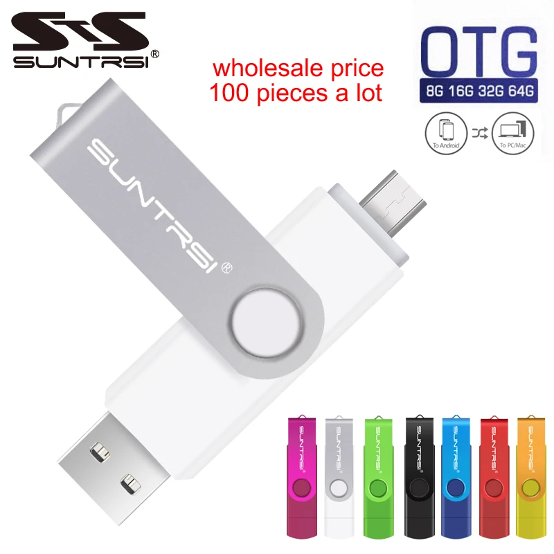 Suntrsi, 100 шт, много, OTG usb флеш-накопитель,, флешки, 4 ГБ, 8 ГБ, 16 ГБ, 32 ГБ, 64 ГБ, USB флешки для смартфонов/планшетов/ПК, металл