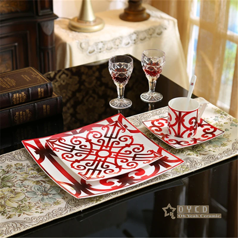 Porcelain European Style Ceramic dinnerware set bone china fashion Red design 5pcs dinnerware sets Striped dinner set gifts Porcelain European Style Ceramic dinnerware set bone china fashion Red design 5pcs dinnerware sets Striped dinner set gifts