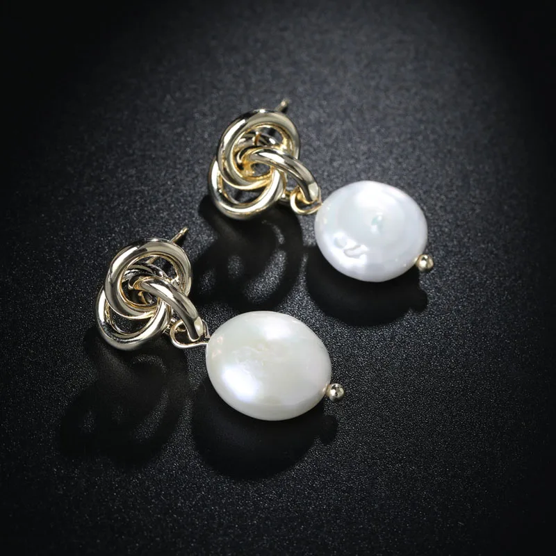 Dazz New Korean Earring 2019 Knotted Heart Natural Pearl Pendant Fashion Women Earrings Gold Color Geometric Luxury Jewelry Gift | Украшения
