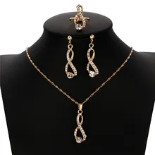 Fashion Pendant Necklaces Earrings Ring Gold Color Jewelry Set Model Eight Crystal Water Drop Jewelry Set Wedding Party Fashion Pendant Necklaces Earrings Ring Gold Color Jewelry Set Model Eight Crystal Water Drop Jewelry Set Wedding Party
