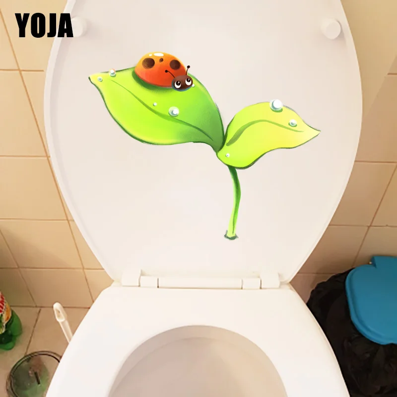 

YOJA 22.8*18.4CM Beetle On Plant Leaves Cartoon Childern Bedroom Decor Wall Sticker Toilet Decal T1-1075