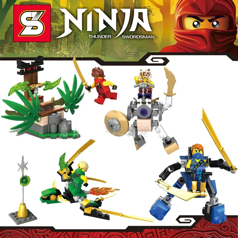 Goedkoop 4 sets Phantom ARMOR Ninja ZANE JAY KAI Thunder Swordman Cole Monteren minifig Model Bouwstenen Educatief Speelgoed
