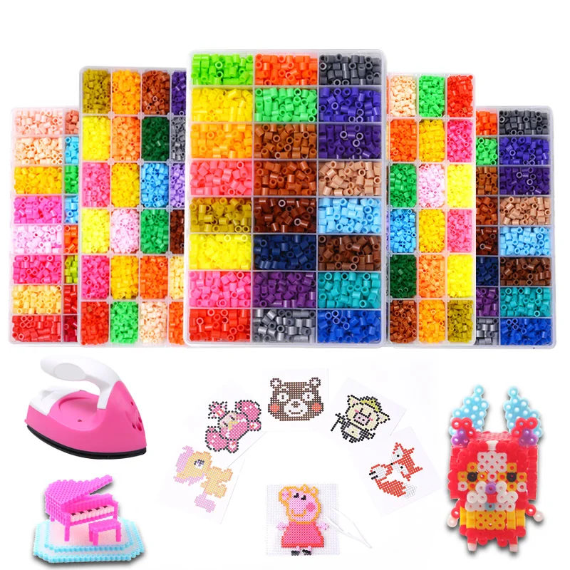 Ceny 24 zestaw koralików Perler 5mm 2.6mm zestaw koraliki Hama kreatywne Puzzle 3D pełny zestaw ze wszystkimi akcesoriami prasowanie ręcznie robione koraliki zabawka prezent