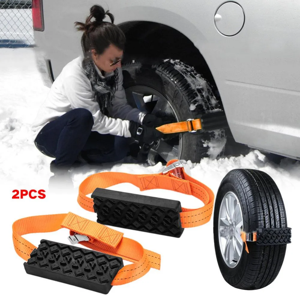 VEHEMO 2PCS Car Snow Chains Non Slip Snow Mud Adjustable Car Tire Wheel Chains Tyre Strap Belt