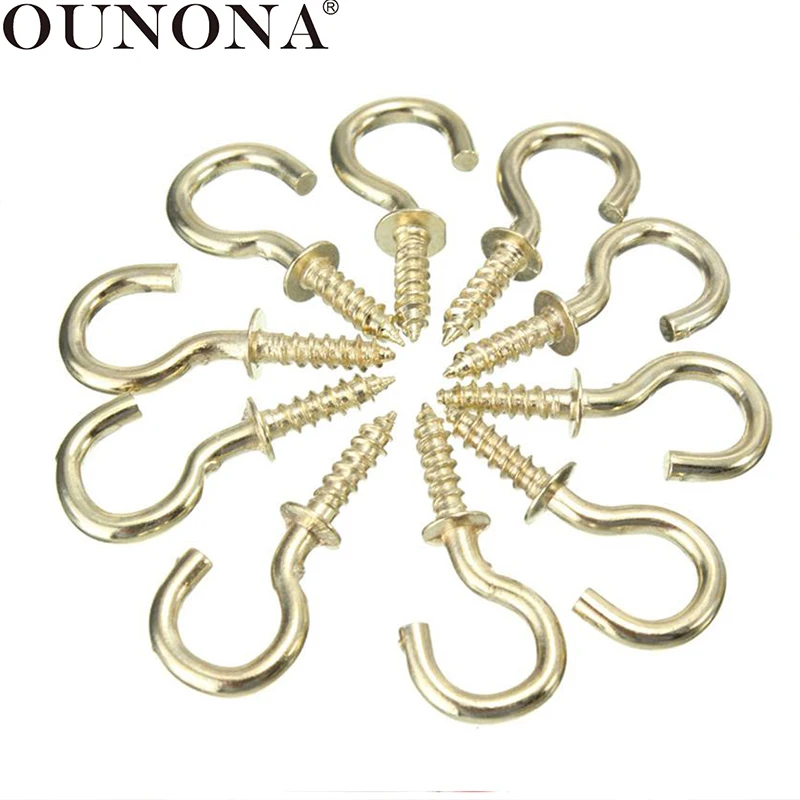 OUNONA 20 pcs الثقيلة النحاس معدن مطلي المسمار في السقف السنانير كوب السنانير شماعات