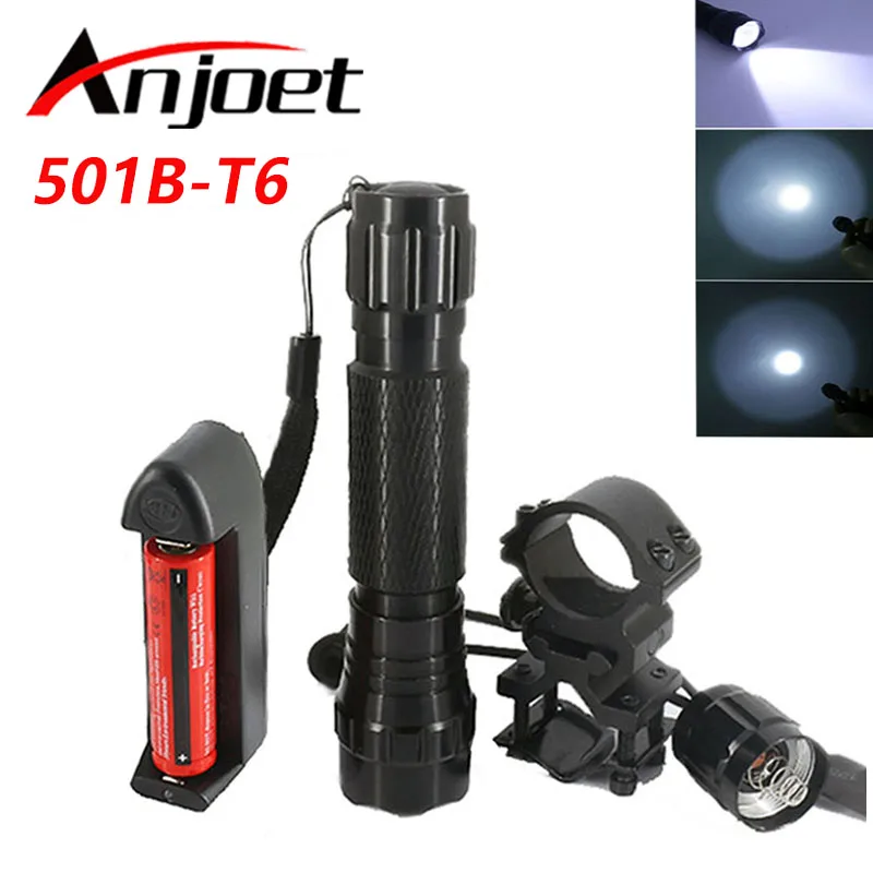 

ANJOET Tactical Flashlight 501B T6 led torch 2000Lm Outdoor camping for Hunting +1*18650 battery+Remote Switch+Charger+Gun Mount