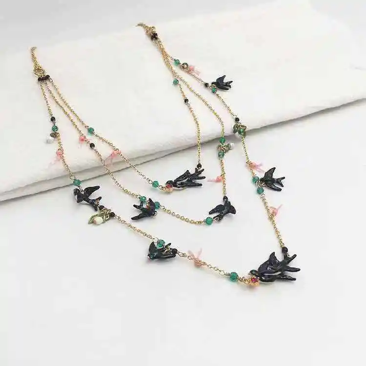 Amybaby дизайнерские эмалированные глазури Ласточка три слоя ожерелье ювелирные изделия Вечерние
