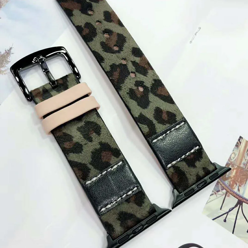 Роскошная кожаная с леопардовым принтом ремешок для Apple Watch 5, серия 5, 4, 3, 2, ремешок для часов для мужчин/женщин, браслет 38 мм, 42 мм, 40 мм, 44 мм, ремень - Цвет ремешка: Green