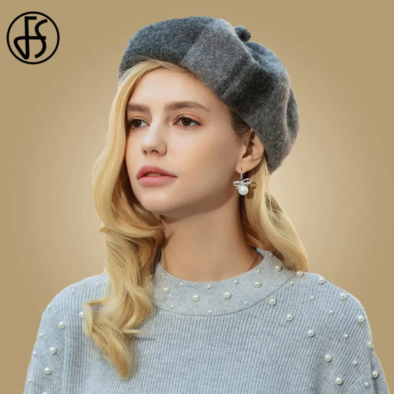 

FS Vintage Wool French Beret Hats Ski Caps Womens Girls Winter Warm Cap Painter Hat Beanie Boinas Para Mujer