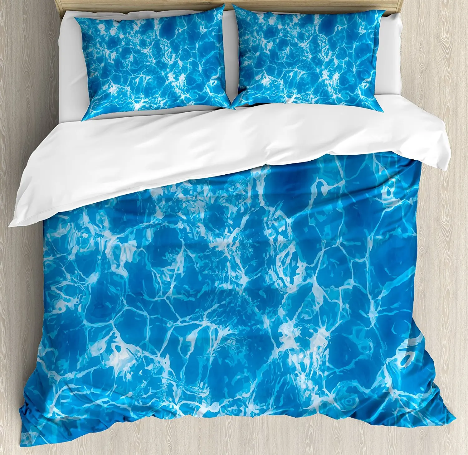 Aqua Duvet Cover Set Water Swimming Pool Surface With Sun