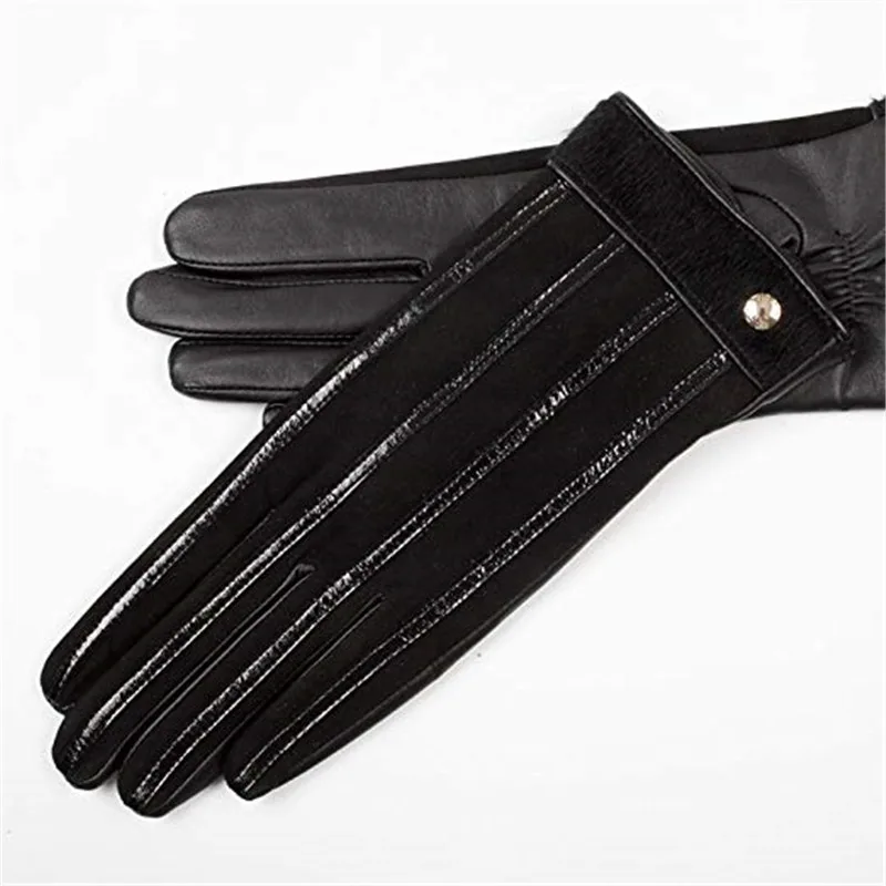 Autumn Winter Lady New Genuine Leather Gloves Female Imported Sheepskin Wool Lined Touch Screen Woman Gloves EL046NZ2