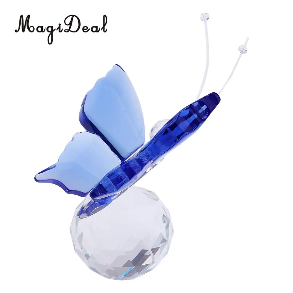 Crystal Flying Butterfly with Ball Base Paperweight Figurine Cut Glass Ornament Animal Statue Collectible Decoration