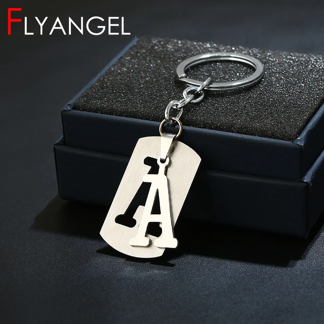 Stainless Steel Custom 26 Initials Keychain Dog Tag Alphabet Keyring Stainless Steel Custom 26 Initials Keychain Dog Tag Alphabet Keyring For Men Boyfriend Workout Trendy Metal