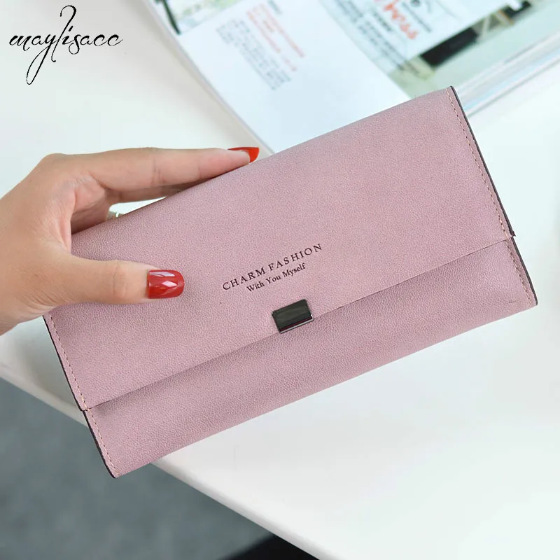 

2019 Ladies Scrub Matte Leather Long Wallet Women Brand Vintage Card Holder Coin Purse Women Zipper Hasp Purse Clutch Money