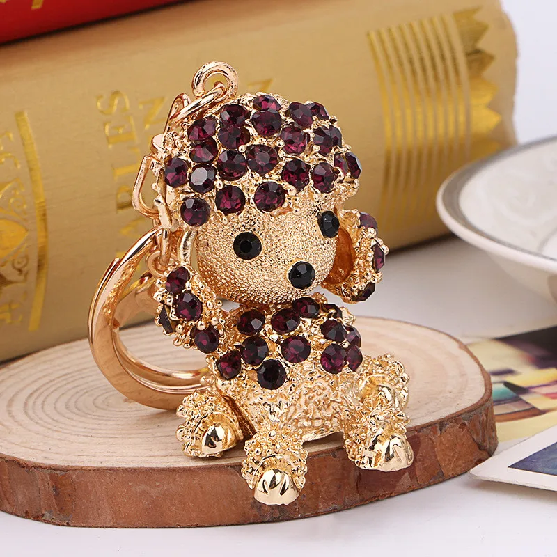 Nueva sonrisa afortunada perro cristal Rhinestone llaveros llavero sostenedor bolsa bolso para el coche de Navidad regalos llaveros