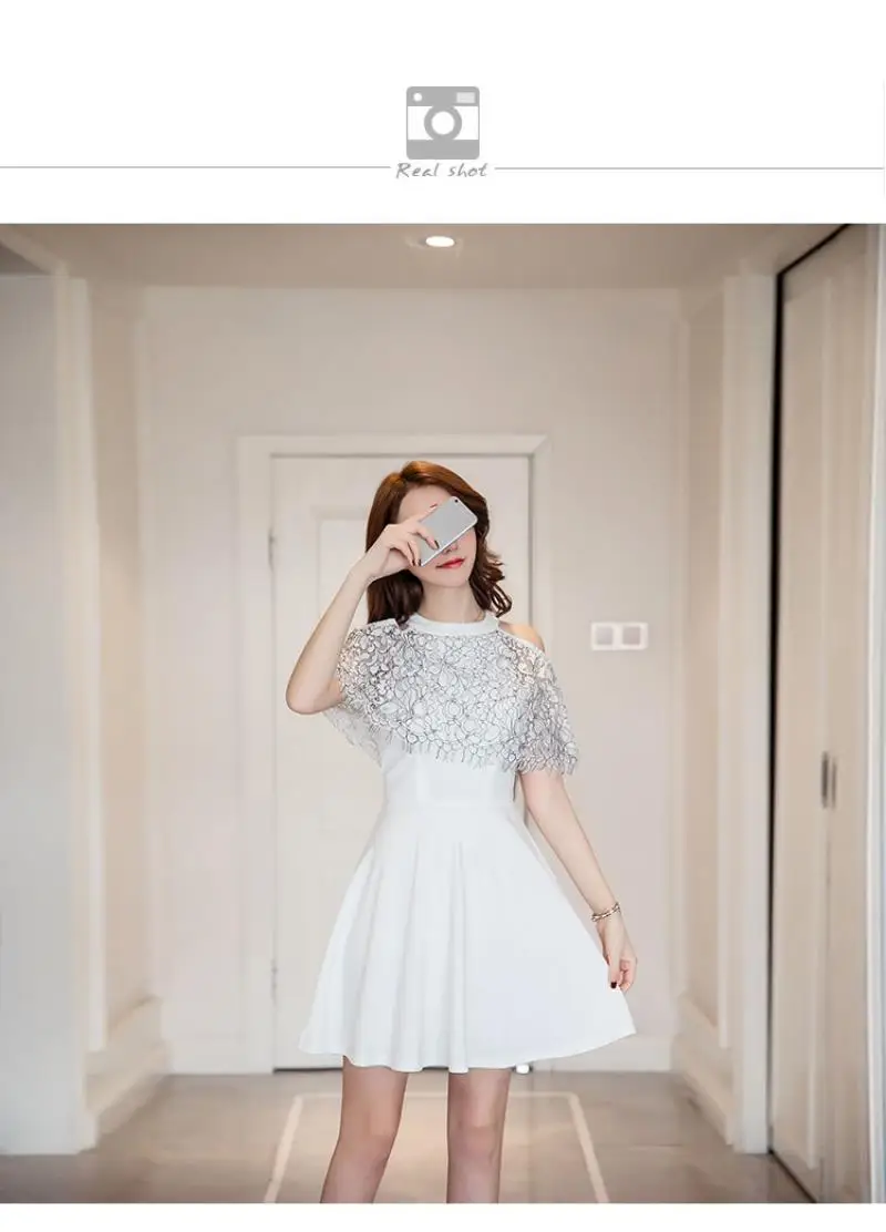 2018 New Arrivals Summer Women dress Short Sleeve Slim Hollow Out Lace A Word Is Bitter Fleabane Dresses Free Shipping