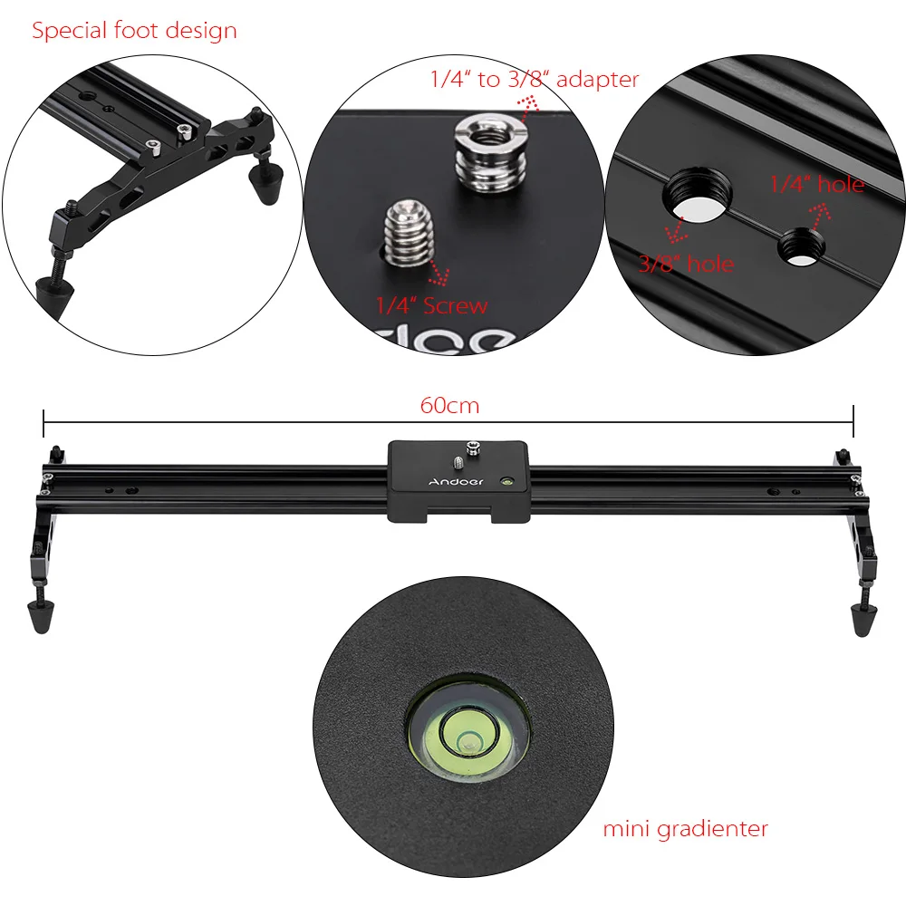 Andoer 60 см/2" алюминиевый сплав видео трек слайдер Долли стабилизатор системы для Canon Nikon sony DSLR камеры видеокамеры