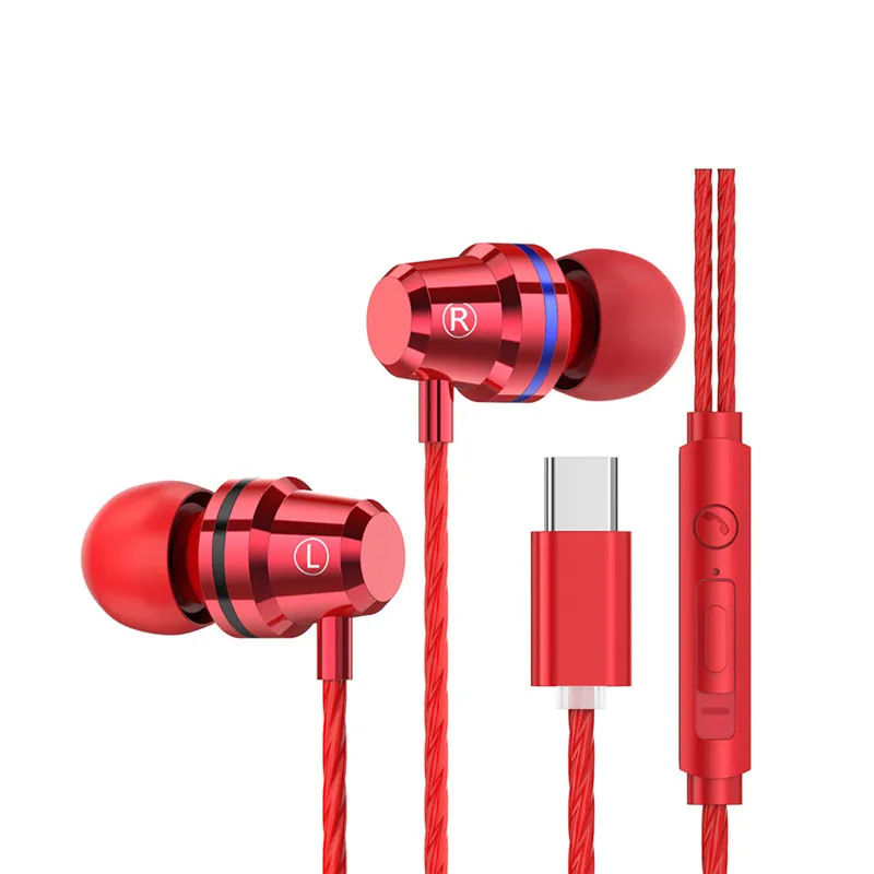 Новые стерео наушники для type-c наушники-вкладыши с микрофоном наушники для LeTV xiaomi6note3 MIX2 для huawei наушники - Цвет: Красный