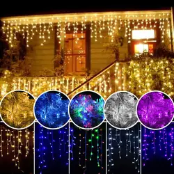 Новогодняя гирлянда светодиодный Шторы Сосулька свет шнура 220 V 4,5 m 100 светодиодный s Крытый падение светодиодный вечерние сад Стадия