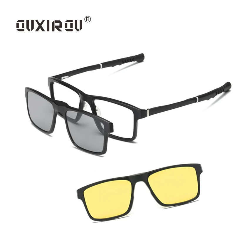 

Optical Eyeglasses Frame Men With 2 Polarized Clip On Magnets Sungllasses Basketball Glasses Spectacle Frame For Male Tr90 YD001