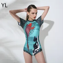 Топ Купальный костюм для женщин, бикини, Цельный купальник с 3D принтом, женский купальник с коротким рукавом, сексуальное и тонкое бикини, размер XL