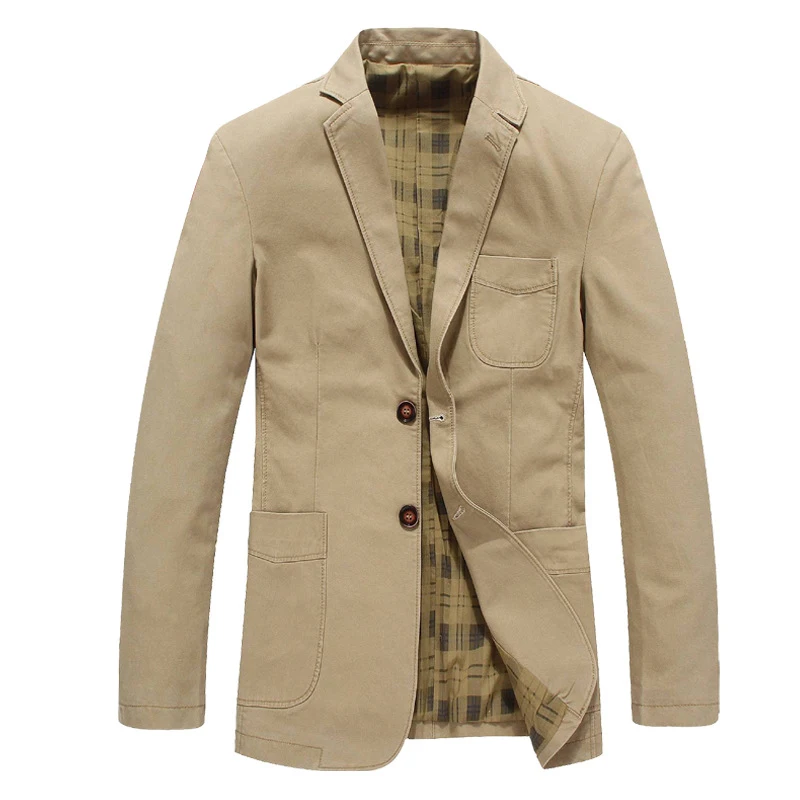 Брендовый мужской повседневный Блейзер, модный дизайнерский Военный стиль, хлопок, мужской пиджак, Мужской Блейзер, Мужской Блейзер, приталенный, 4XL, BF5618 - Цвет: Хаки