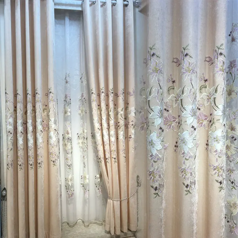 

Luxury European Chenille Embroidery Flowers Tulle Curtains Living Room Bedroom Hotel Shading Home Textile Custom Curtains