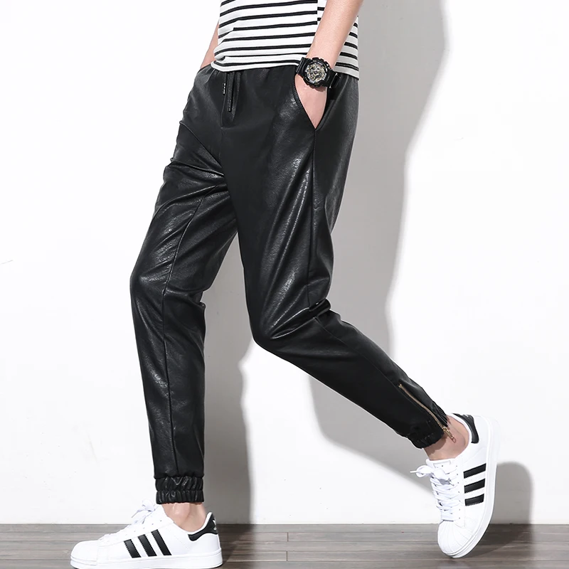 Plus Size M 4XL 5XL Male Casual Leather Pants Black Army Green High