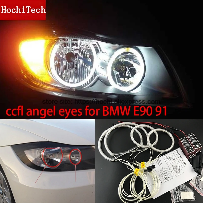 HochiTech белый 6000K CCFL головной светильник Halo Angel Demon Eyes Kit светильник angel eyes для BMW 3 серии E90 E91 05-08 галогенный головной светильник