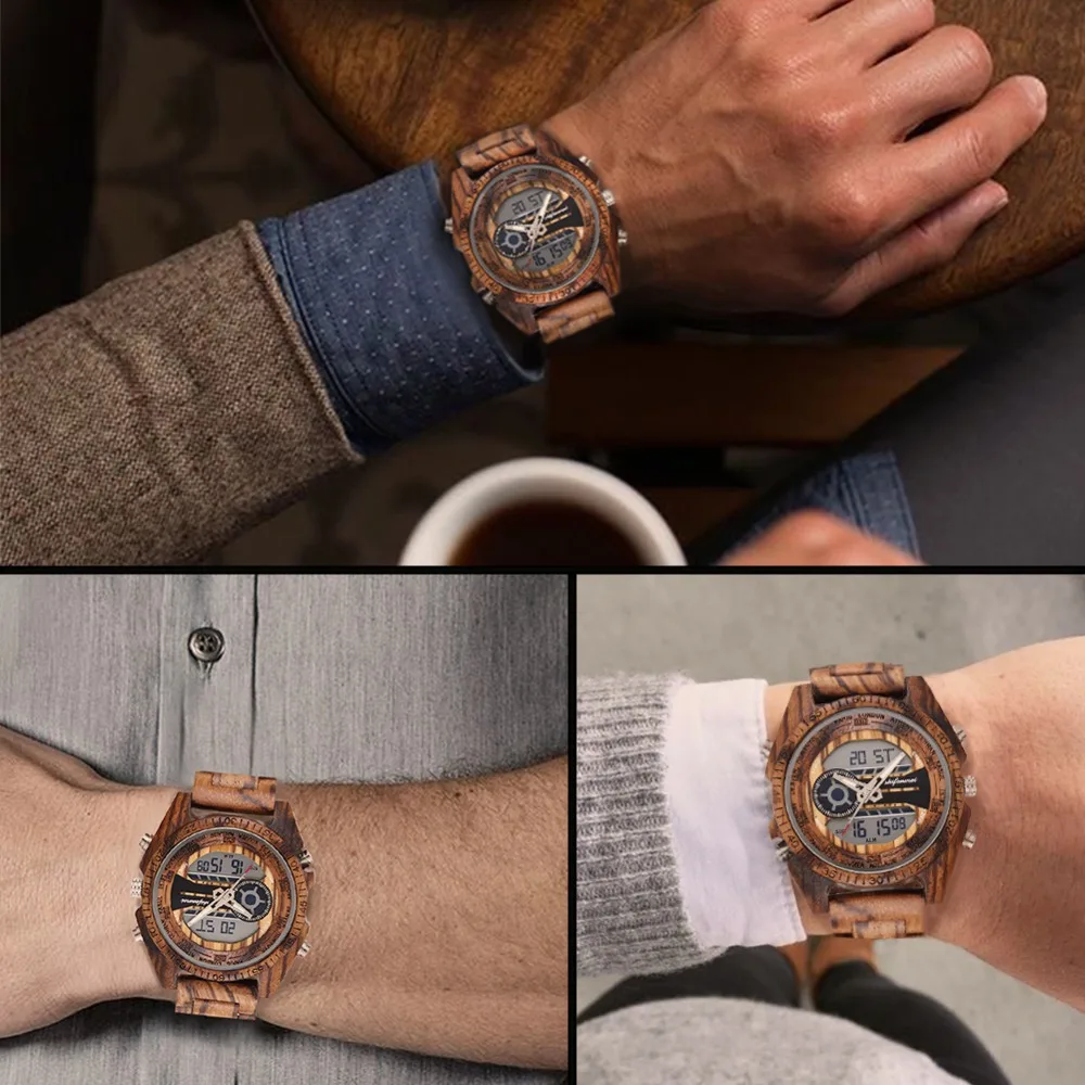 top luxury brand Shifenmei 2139 Antique Mens Zebra and Ebony Wood Watches with Double Display Business Watch in Wooden digital quartz watch drop shipping 2019 (16)