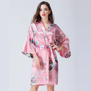 

Silk Satin Wedding Bride Bridesmaid Robe Floral Bathrobe Short Kimono Robe Night Robe Bath Robe Fashion Dressing Gown For Women