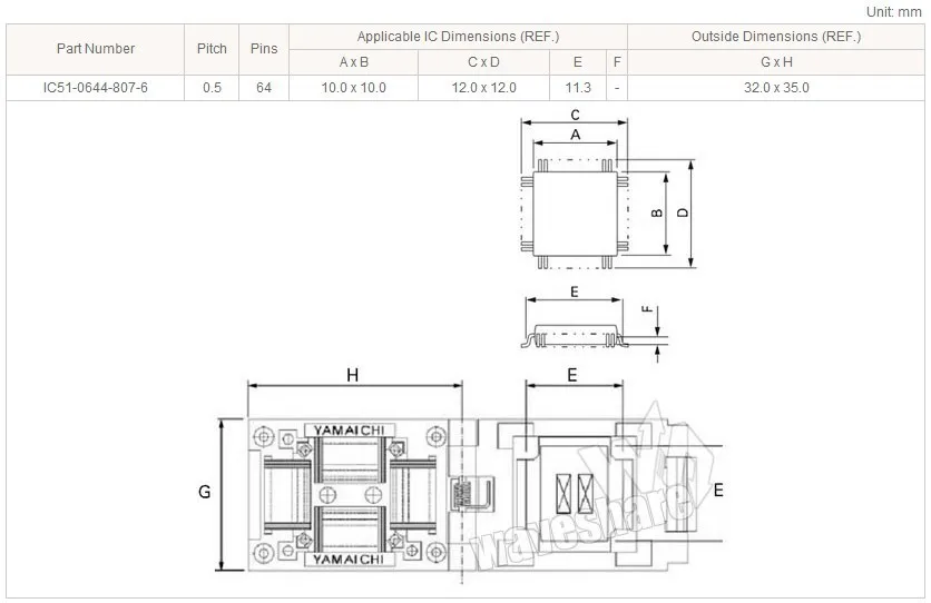 IC51-0644-807-6 Yamaichi IC загоревшая тестовая розетка адаптер 0,5 мм Шаг QFP64 TQFP64 FQFP64 PQFP64 упаковка величина тела ИС 10,0*10,0