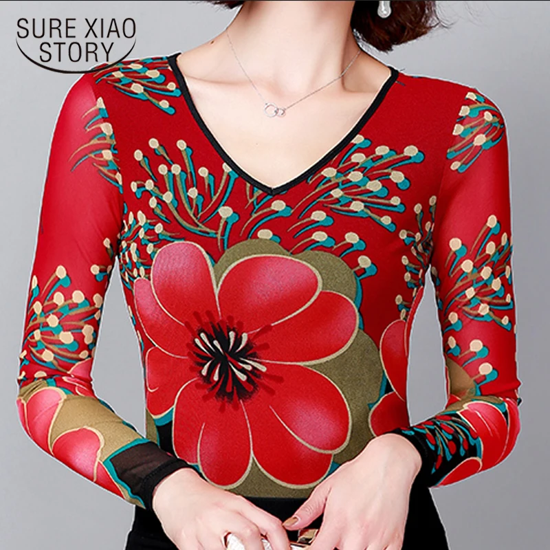 

Women blouses 2019 ladies tops clothing plus size women tops blouse Floral V-Neck women shirts korean fashion clothing 2833 50