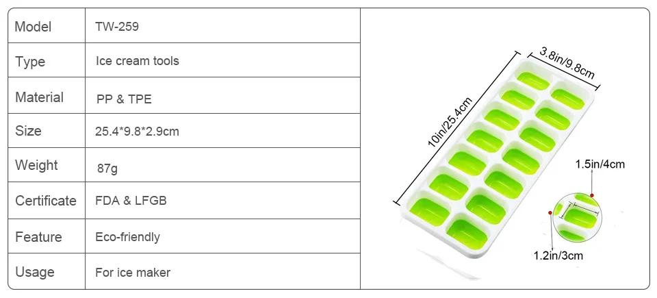 TEENRA 4 шт. гибкий поднос для льда Крышка силиконовая форма для льда 14 лотков для льда производитель с крышкой пластик зеленый