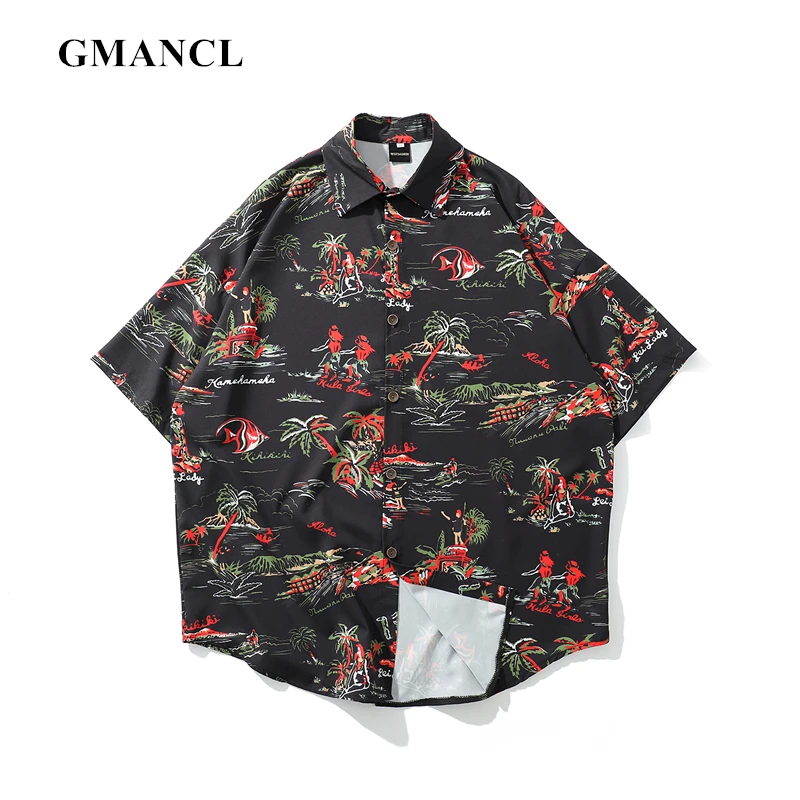 

Summer Palm Tree Beach Shirts printed Short sleeve Shirts Hawaii Party Holiday Fancy Shirt Mens Casual Camisa Masculina