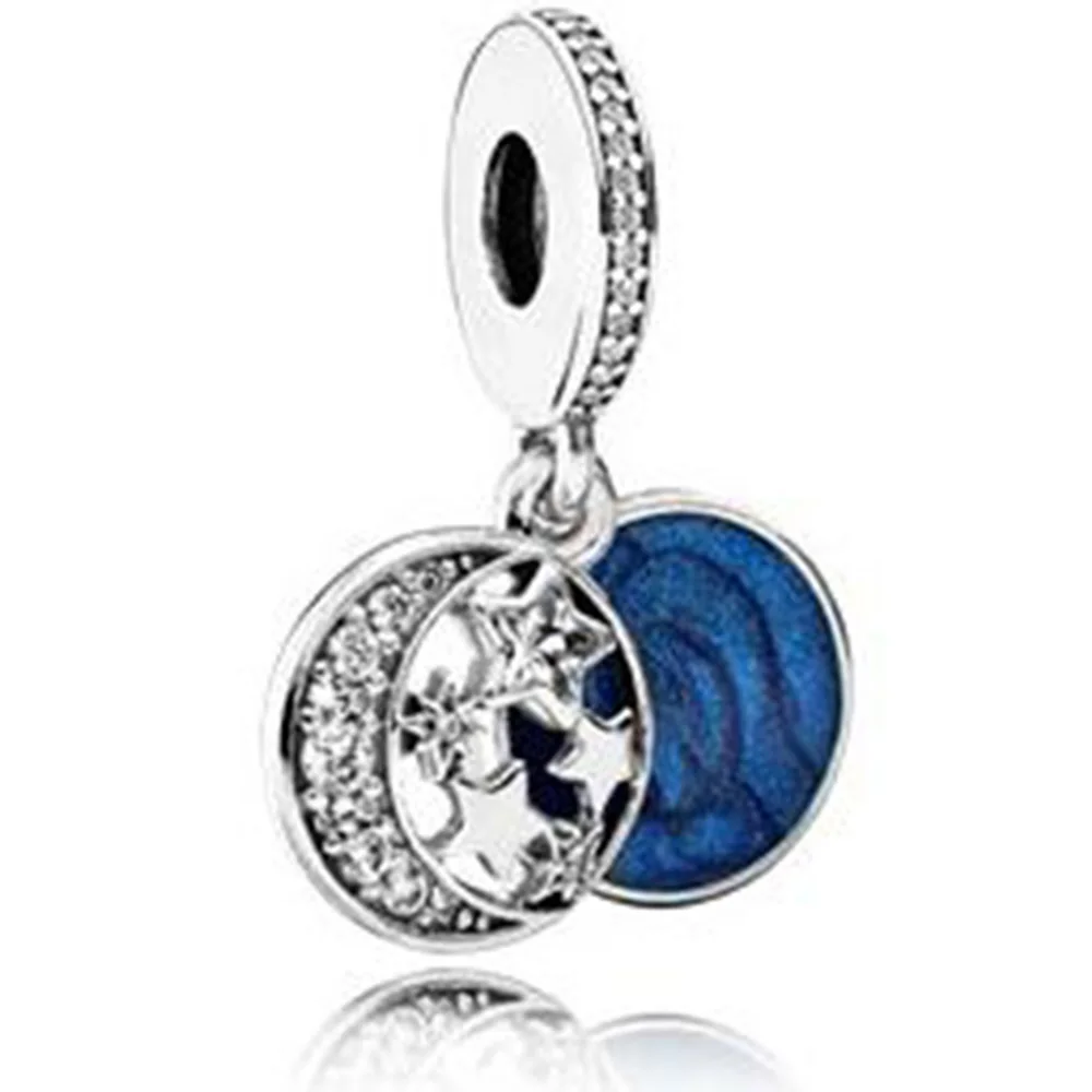 

100% 925 Sterling Silver Vintage Night Sky Dangle Charm Sky Blue Pendant Charms Fit Original Brand Bracelet Diy Jewelry