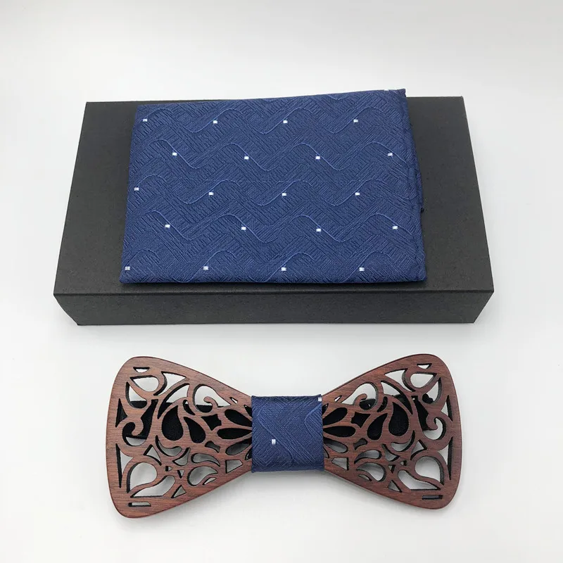 

Hot Fashion Mens Wooden Bow Tie Accessory Wedding Party Christmas Gifts Romantic Hollow Wood Bow ties Bowtie with handkerchieft
