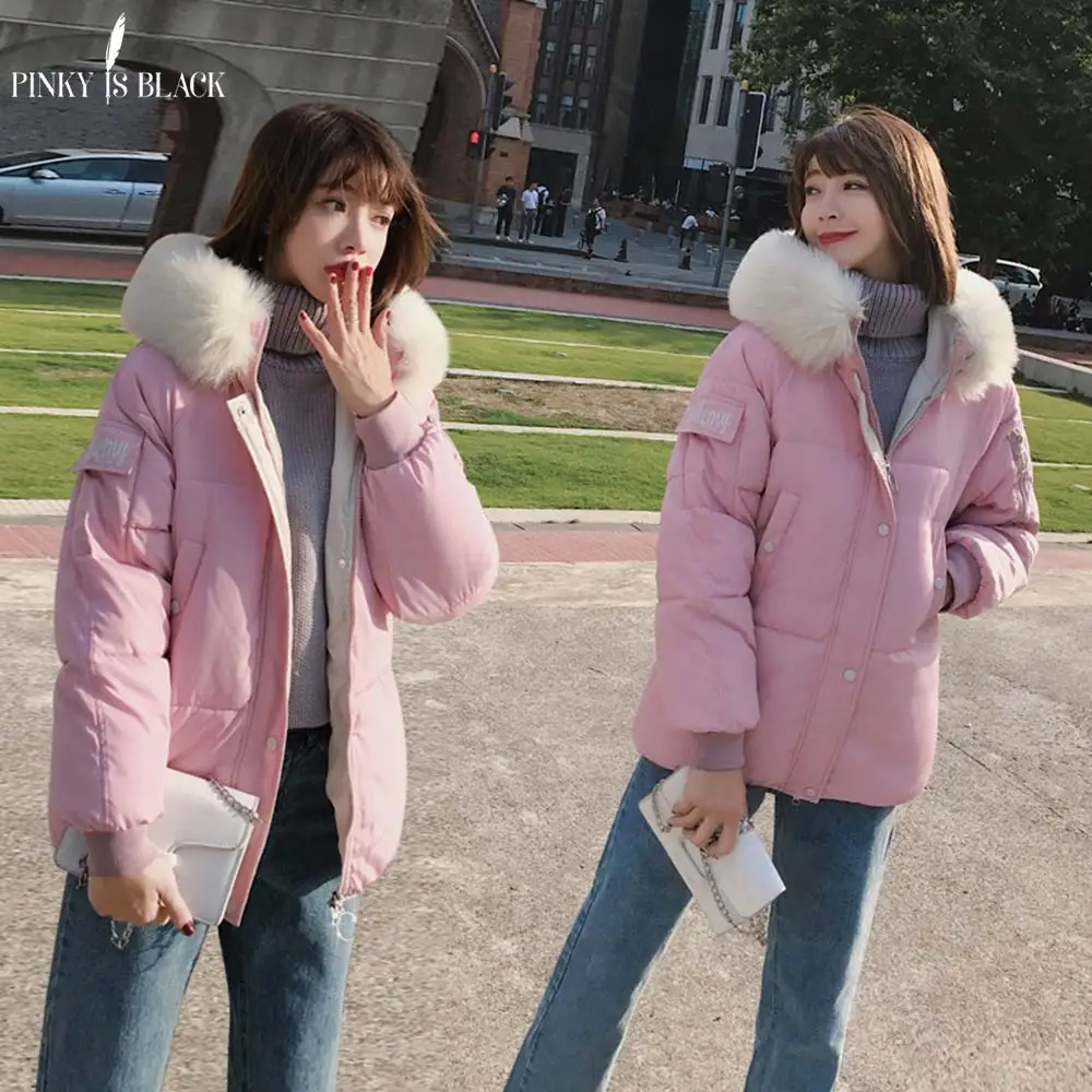 PinkyIsblack Winter Jacket Women 2018 New Fashion Slim Female Winter Coat Thicken Parka Down Cotton Clothing Fake fox fur collar