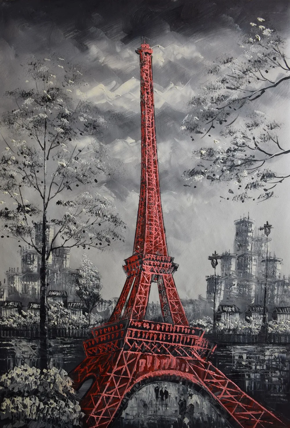 Hand Painted European Landscape Canvas Oil Painting Eiffel Tower Paris 