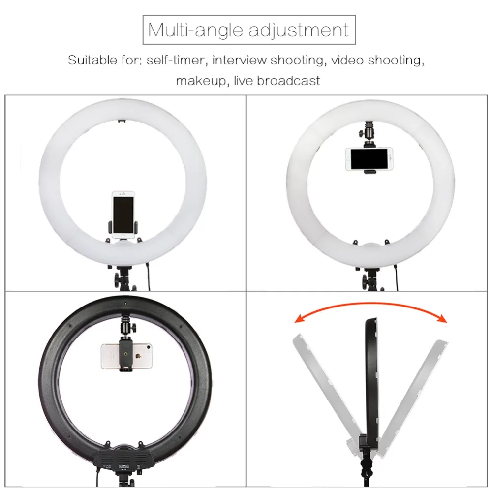 INSEESI 18-дюймовый светодиодный кольцевой светильник 5500K с регулируемой яркостью для Youtube мобильного телефона в реальном времени селфи макияж фон для студийной фотосъемки со светильник с 180 см штатив-Трипод