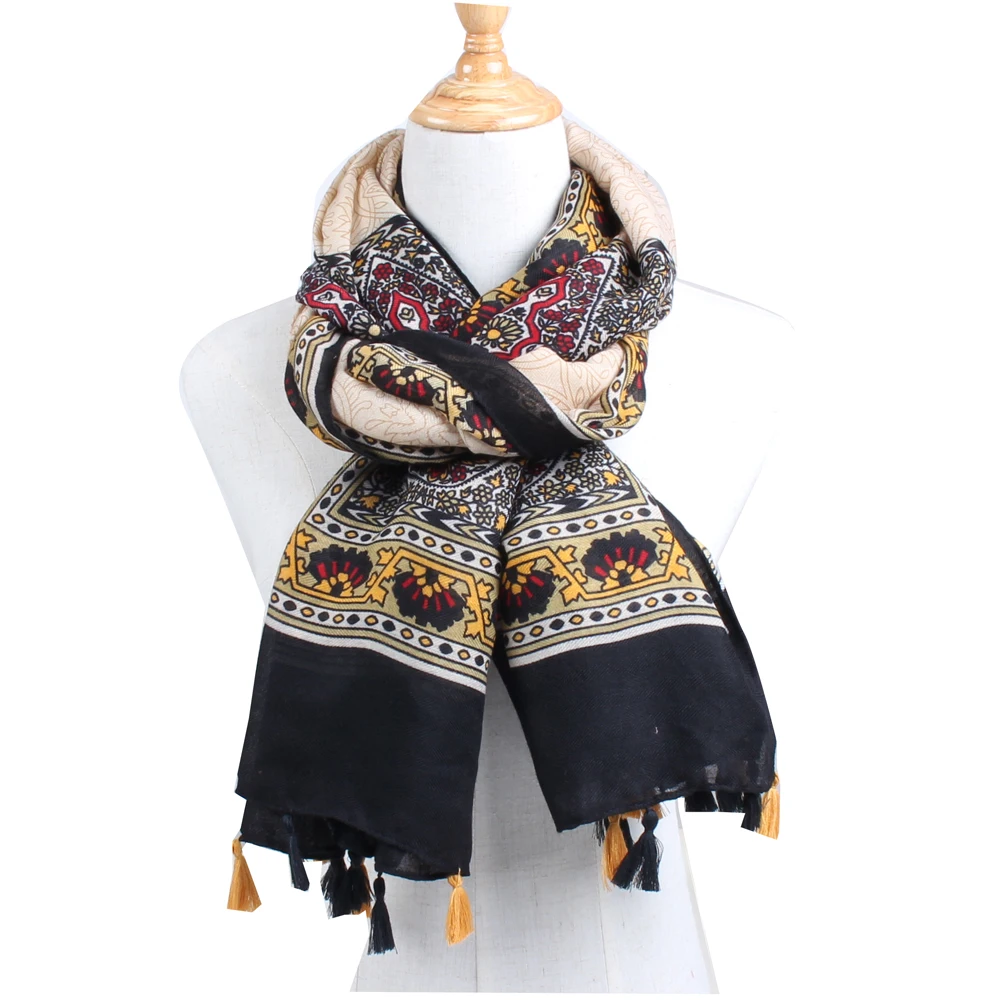 

[DIFANNI]New design fashion tribe Blue and white porcelain print cotton scarf shawl women beach ponch with fringes